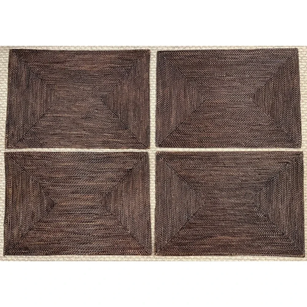 Crate & Barrel Artesia Rattan Placemats Set of 4 Espresso 19 x 14